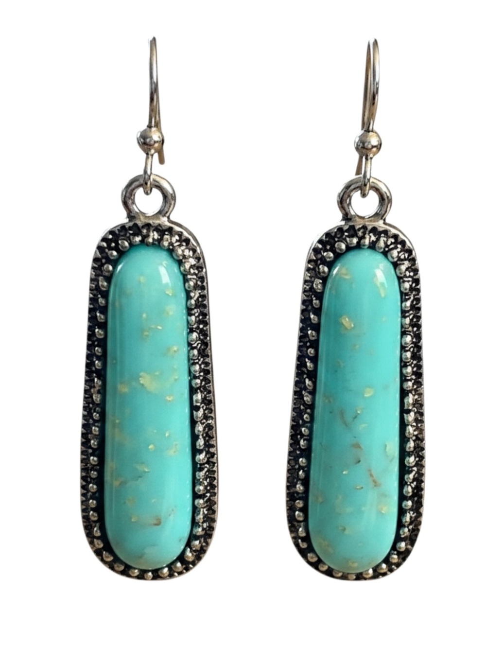 Silver and Turquoise Rectangle Oval Drop Fashion Earrings